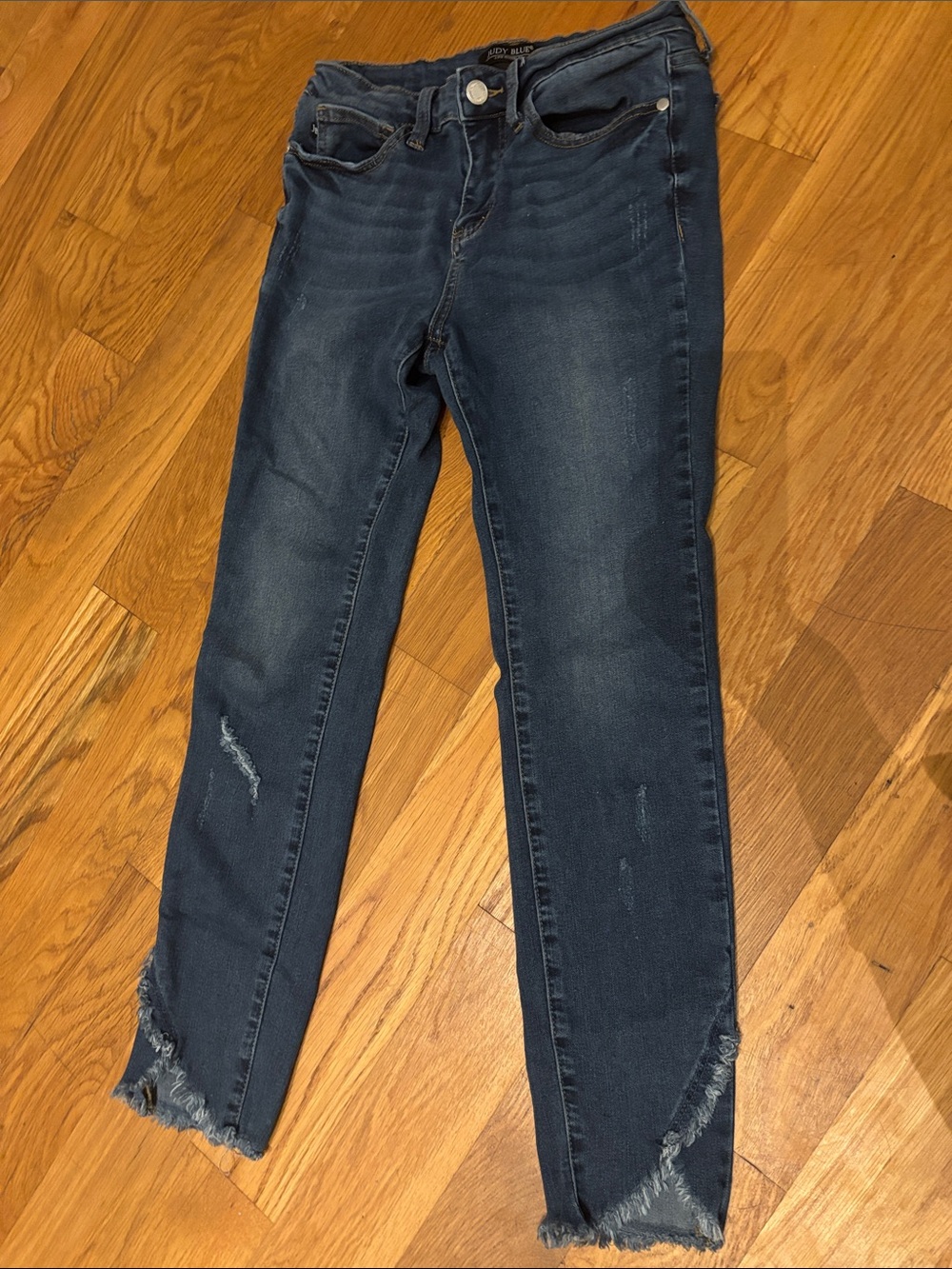Judy Blue Tulip Hem Skinny Jeans 5/27 Mid Rise Distressed Frayed Ankle Denim